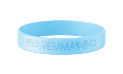 Lichtblauwe SOS armband kind met naam en telefoonnummer