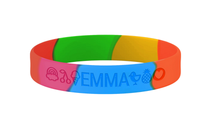 Regenboog SOS armband kind met naam en noodnummer