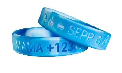 Camouflage blauwe SOS armband kind met naam en telefoon