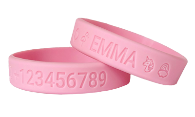 Lichtroze SOS armband kind met naam en telefoonnummer