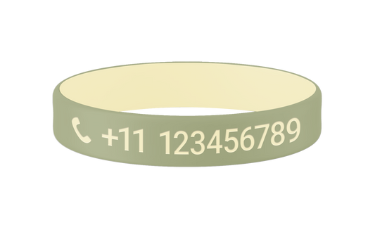 Sage Sand SOS armband kind met naam en telefoonnummer